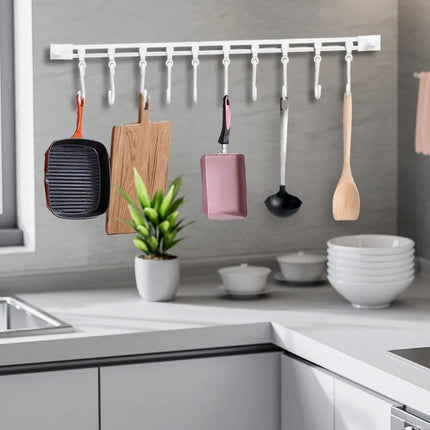 No-Drill Kitchen Cabinet Hanging Rail - Sticky Hook Organizer for Cooking Tools & Utensils