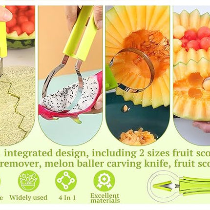 Melon Scoop & Fruit Baller Set - 4-in-1 Kitchen Tool
