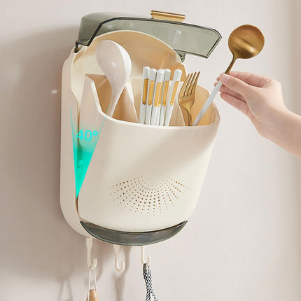 Functional Cutlery Storage Box – Wall Mounted, Large Capacity Plastic Organizer for Kitchen Spoons & Chopsticks