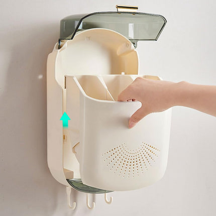 Functional Cutlery Storage Box – Wall Mounted, Large Capacity Plastic Organizer for Kitchen Spoons & Chopsticks