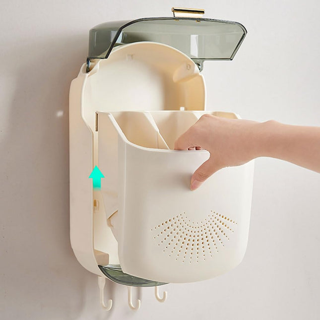 Functional Cutlery Storage Box – Wall Mounted, Large Capacity Plastic Organizer for Kitchen Spoons & Chopsticks