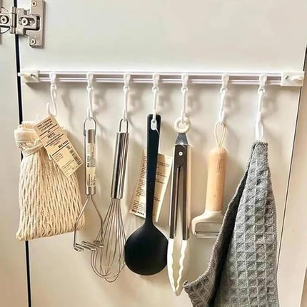 No-Drill Kitchen Cabinet Hanging Rail - Sticky Hook Organizer for Cooking Tools & Utensils