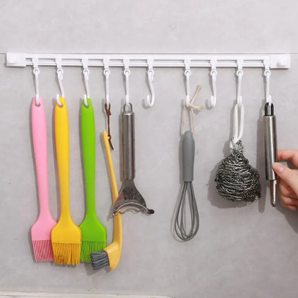 No-Drill Kitchen Cabinet Hanging Rail - Sticky Hook Organizer for Cooking Tools & Utensils