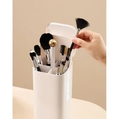 Automatic Lifting Makeup Brush Holder – 4-Grid Cosmetic Storage with Cover
