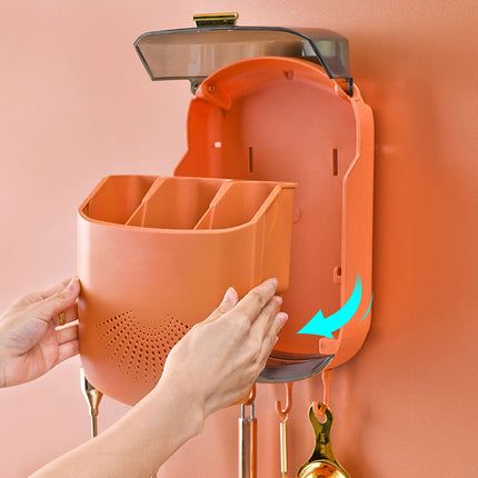 Functional Cutlery Storage Box – Wall Mounted, Large Capacity Plastic Organizer for Kitchen Spoons & Chopsticks