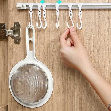 No-Drill Kitchen Cabinet Hanging Rail - Sticky Hook Organizer for Cooking Tools & Utensils