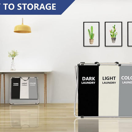 Three‑Compartment Laundry Sorter – Foldable Oxford‑Cloth Basket, Thickened & Durable