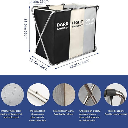 Three‑Compartment Laundry Sorter – Foldable Oxford‑Cloth Basket, Thickened & Durable