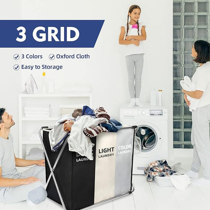 Three‑Compartment Laundry Sorter – Foldable Oxford‑Cloth Basket, Thickened & Durable