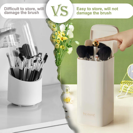Automatic Lifting Makeup Brush Holder – 4-Grid Cosmetic Storage with Cover