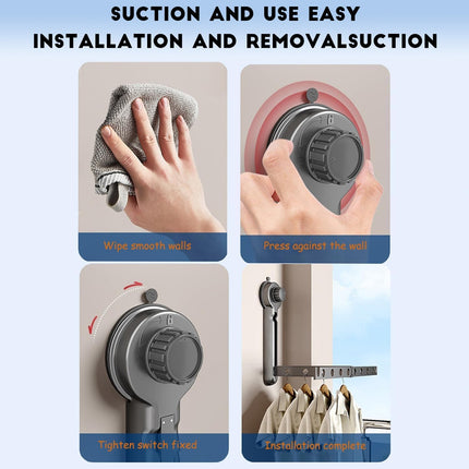 No-Drill Suction Cup Clothes Drying Rack - Folding & Portable