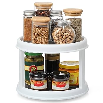 Spinning Tray Organizer - 2 Tier Cabinet Organizer for Kitchen