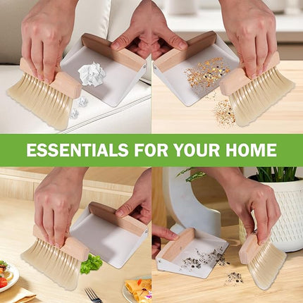 Mini Sweeping Set - Wooden Brush, Metal Dustpan, Compact Design