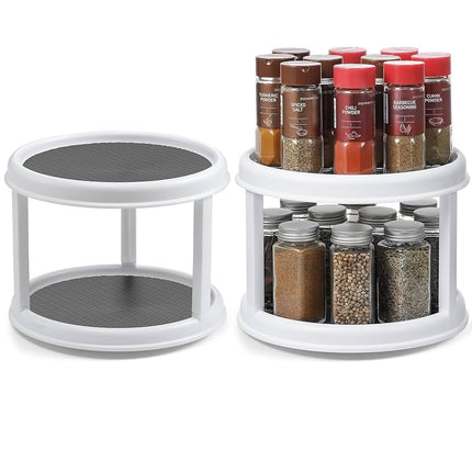 Spinning Tray Organizer - 2 Tier Cabinet Organizer for Kitchen