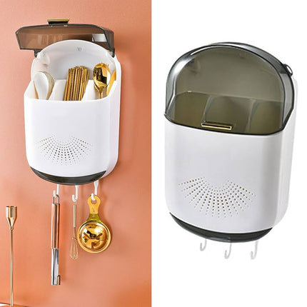 Functional Cutlery Storage Box – Wall Mounted, Large Capacity Plastic Organizer for Kitchen Spoons & Chopsticks