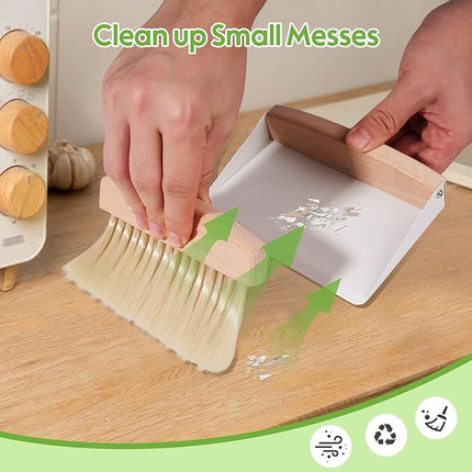 Mini Sweeping Set - Wooden Brush, Metal Dustpan, Compact Design
