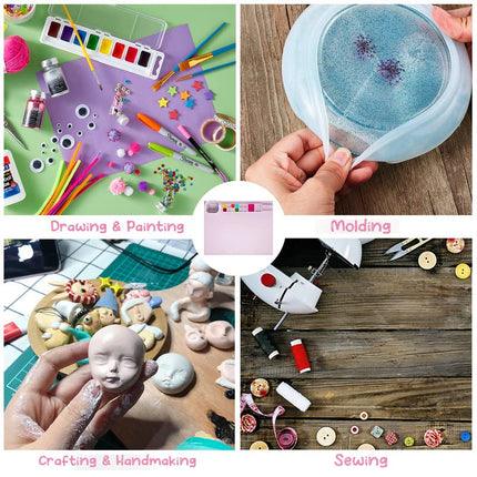 Non-Stick Silicone Art Mat for Resin Casting – Foldable Cleaning Cup & Measurement Guide