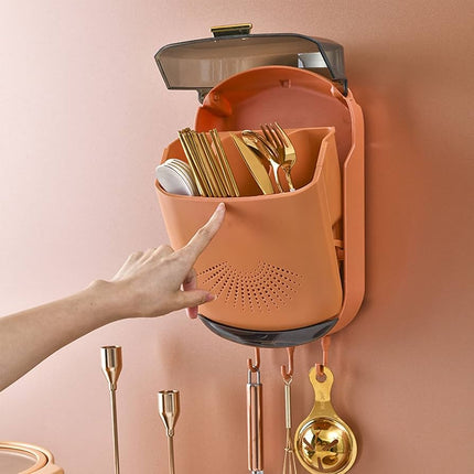 Functional Cutlery Storage Box – Wall Mounted, Large Capacity Plastic Organizer for Kitchen Spoons & Chopsticks