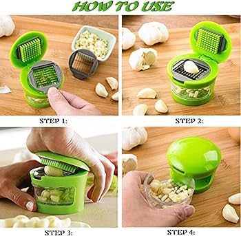 Garlic Press Chopper Grinder – Mini Portable Garlic Grater & Crusher, Stainless Steel Kitchen Tool
