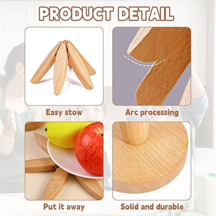 Tree Shape Wooden Trivet Set - 4 Walnut Wood Trivets with Foldable Stand