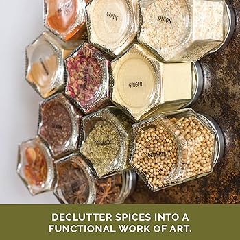 Magnetic Spice Jars - 4oz Hexagon Glass Containers for Kitchen Organization