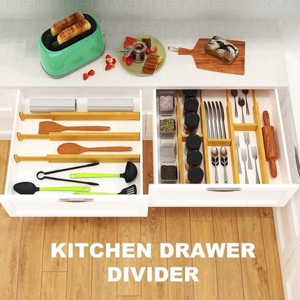 Bamboo Drawer Organizer - 4 Adjustable Dividers with Labels