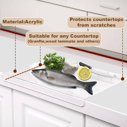 Large Clear Acrylic Cutting Board with Counter Lip – Non-Slip Transparent Kitchen Chopping Board