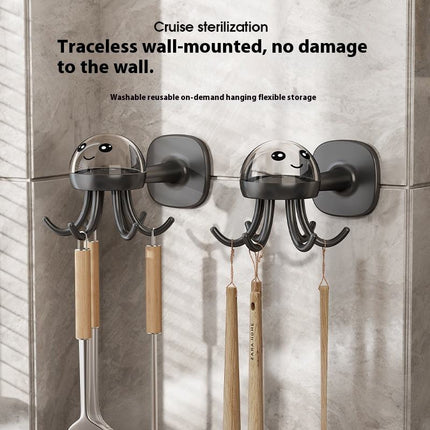 Adhesive Rotating Wall Hook Rack – No-Drill ABS Storage Organizer, 8 Strong Reusable Hooks for Kitchen & Home