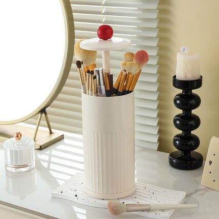 Automatic Lifting Makeup Brush Holder – 4-Grid Cosmetic Storage with Cover