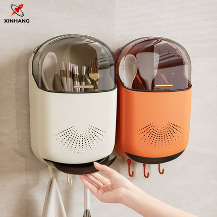 Functional Cutlery Storage Box – Wall Mounted, Large Capacity Plastic Organizer for Kitchen Spoons & Chopsticks