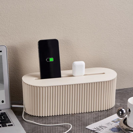 Cable Management Storage Box with Surge Protector – Power Strip Cover & Cord Organizer