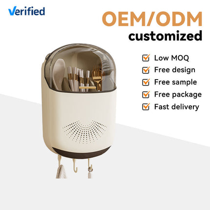 Functional Cutlery Storage Box – Wall Mounted, Large Capacity Plastic Organizer for Kitchen Spoons & Chopsticks