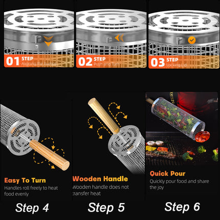 Summer Hot-Selling BBQ Rolling Grill Basket Cylinder – Customizable Grilling Accessor