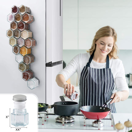 Magnetic Spice Jars - 4oz Hexagon Glass Containers for Kitchen Organization