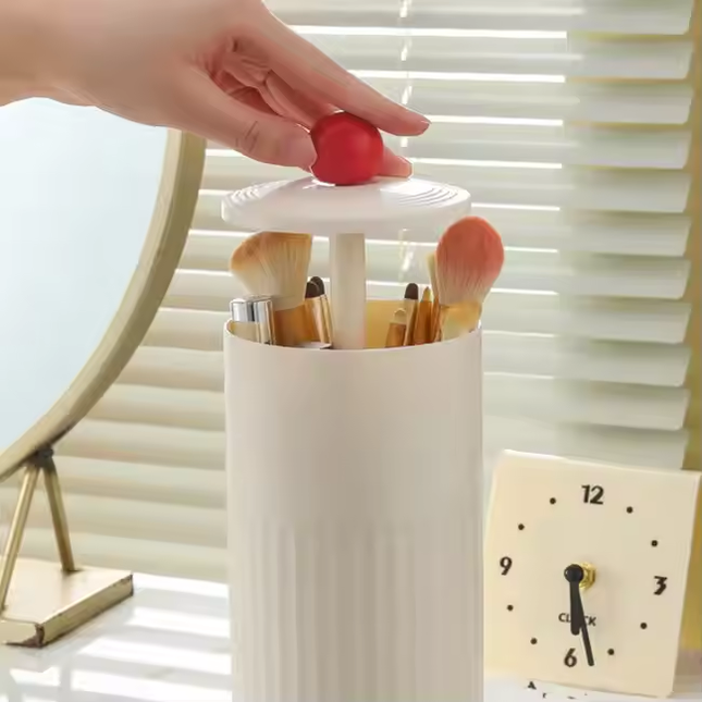 Automatic Lifting Makeup Brush Holder – 4-Grid Cosmetic Storage with Cover