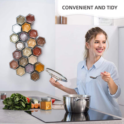 Magnetic Spice Jars - 4oz Hexagon Glass Containers for Kitchen Organization