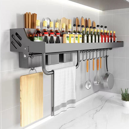 Wall Mounted Kitchen Organizer Rack – Multifunction Spice Organizer, Knife Holder & Cutlery Shelf