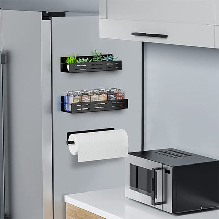 Wall‑Mounted Magnetic Spice Rack & Paper Towel Holder – Stylish Kitchen Storage Solution