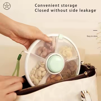 Rotating Snack Container – Multi-Compartment Reusable Snack Box & Dry Fruit Organizer