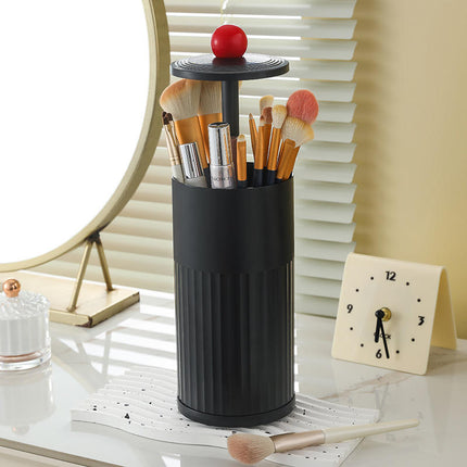 Automatic Lifting Makeup Brush Holder – 4-Grid Cosmetic Storage with Cover