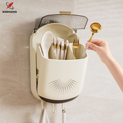 Functional Cutlery Storage Box – Wall Mounted, Large Capacity Plastic Organizer for Kitchen Spoons & Chopsticks
