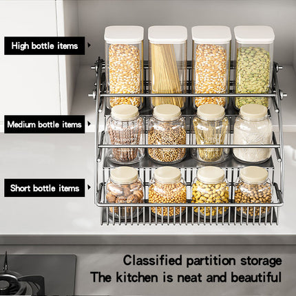 3‑Tier Expandable Spice Rack – Stretchable Shelf & Riser Organizer for Cupboard & Cabinet