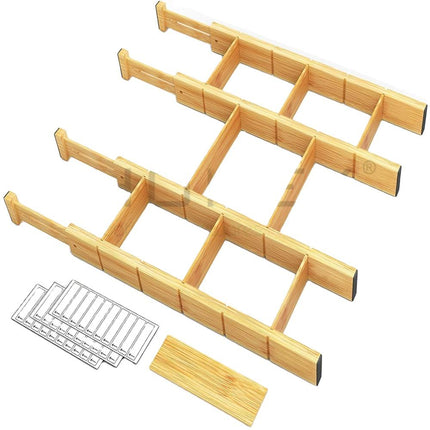 Bamboo Drawer Organizer - 4 Adjustable Dividers with Labels