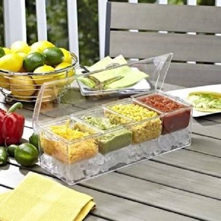 Cold Serving Tray with Ice – Chilled Condiment Server & Buffet Serving Dish for Parties and Events