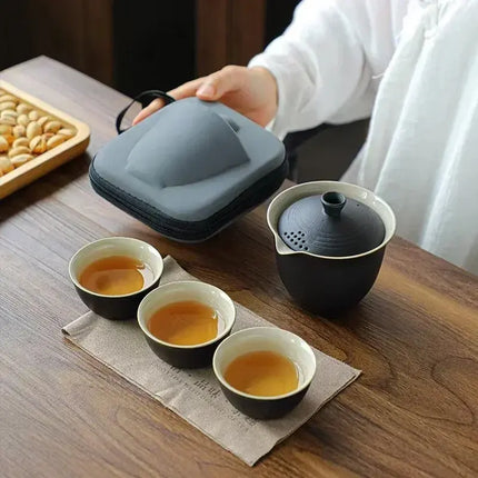 Chinese-Style Travel Tea Set - Teapot, Cups, & Infuser in One