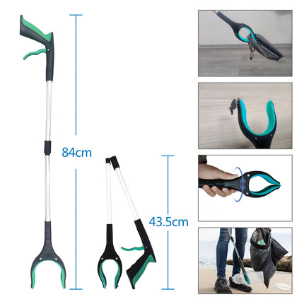 Folding Reacher Tool with 360° Rotating Jaw plus Magnet - Pick Up Without Bending