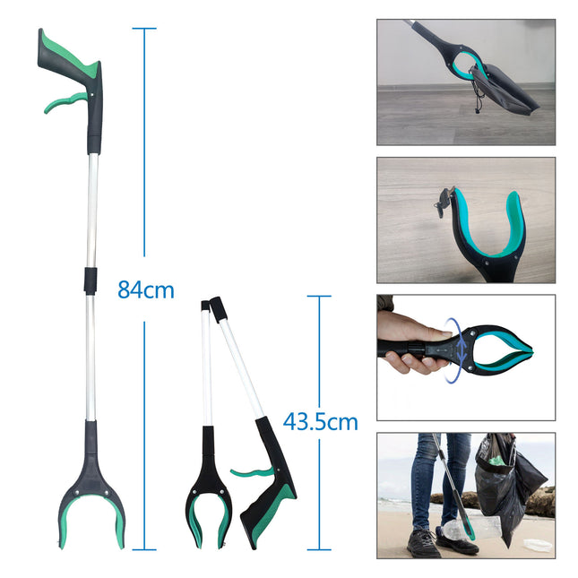 Folding Reacher Tool with 360° Rotating Jaw plus Magnet - Pick Up Without Bending