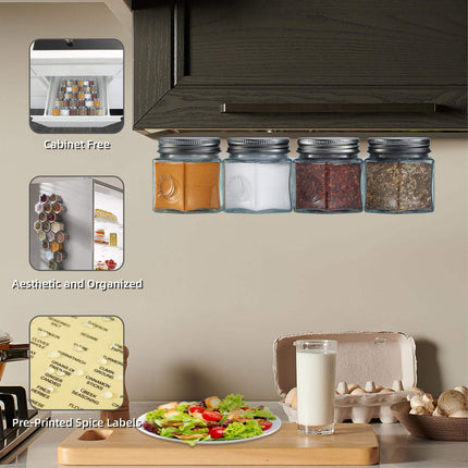 Magnetic Spice Jars - 4oz Hexagon Glass Containers for Kitchen Organization