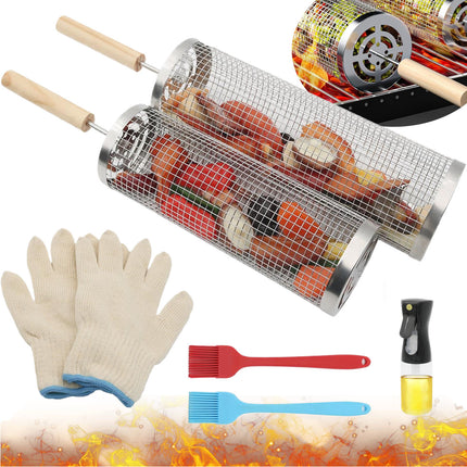 Summer Hot-Selling BBQ Rolling Grill Basket Cylinder – Customizable Grilling Accessor