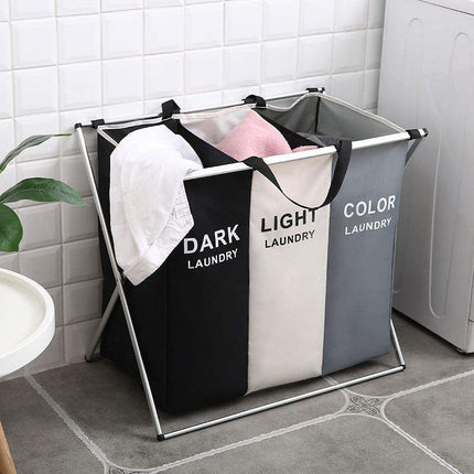 Three‑Compartment Laundry Sorter – Foldable Oxford‑Cloth Basket, Thickened & Durable